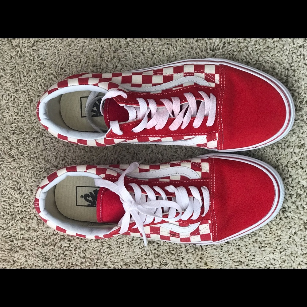 Red checkerboard old skools